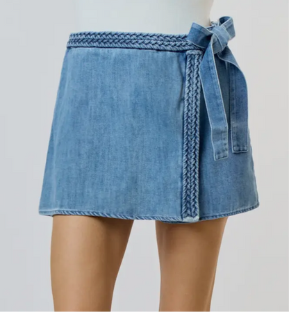 Braided Denim Wrap Skort