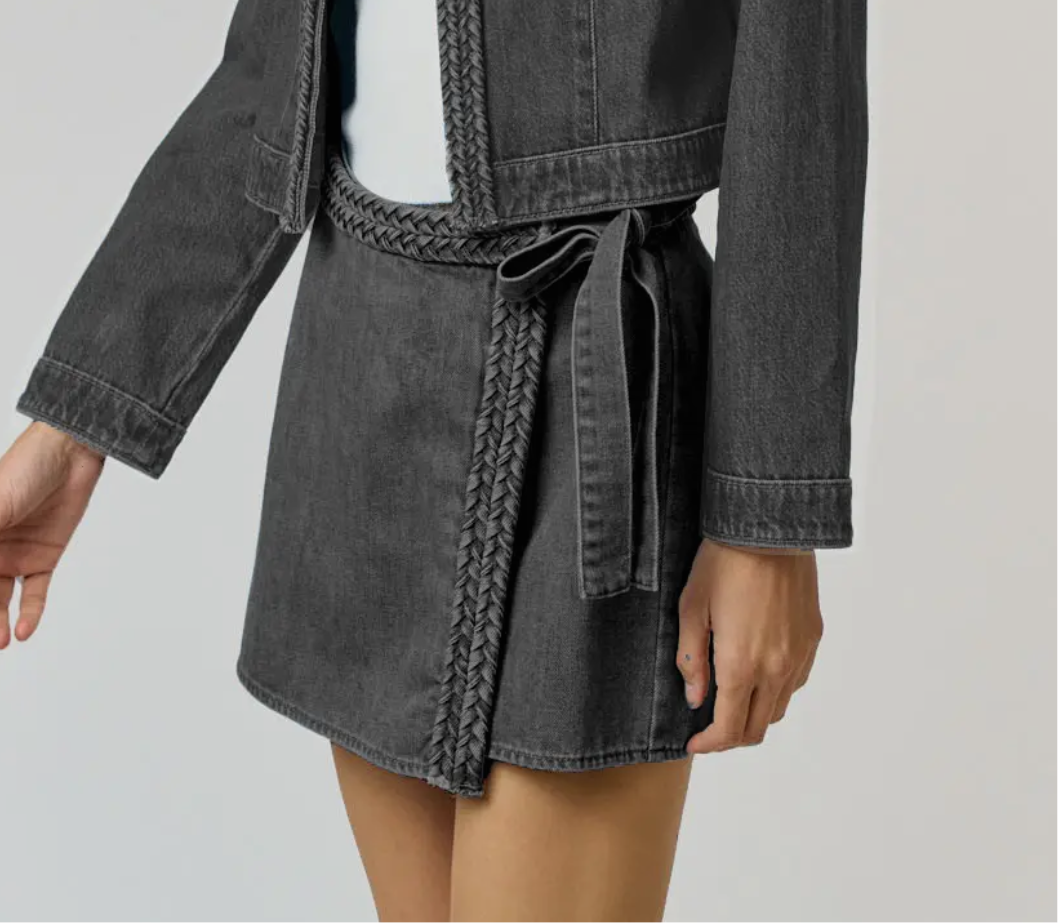 Braided Denim Wrap Skort