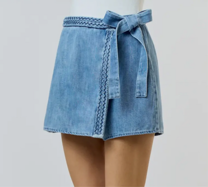 Braided Denim Wrap Skort